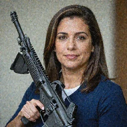 Alexandria Ocasio-Cortez close up portrait, holding AR-15, realistic 4k