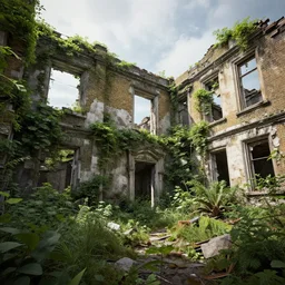 overgrown london in ruins, highly detailed, 4k, HDR, award-winning, octane render, artstation