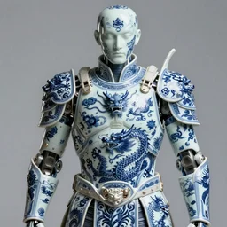 man wearing porcelain cyborg armor, Chinese Kangxi dragon pattern porcelain, diffuse lighting, fantasy, intricate, elegant, highly detailed, lifelike, photorealistic, digital painting, artstation, illustration, concept art, smooth, sharp focus, art by John Collier and Albert Aublet and Krenz Cushart and Artem Demura and Alphonse Mucha