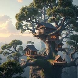 treehouse city built on yggdrasil, futurism, digital painting, detailed, highly detailed, smooth, sharp focus, 3 d rendering, octane, unreal engine, digital, maya, award winning, trending on artstation