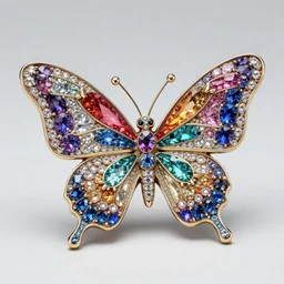 colorful, detailed jewel figurine depicting a stylized butterfly, made by faberge. macro photography.