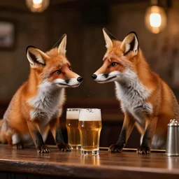 a fox in a bar getting into a fight over some beer