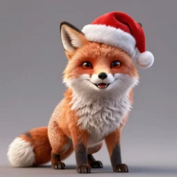 feral fox, looking happy, wearing a santa hat, slightly chubby, detailed, 3d render, 4k, pixar