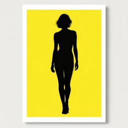 silhouette illustration art print, full body figure of woman, stencil, abstract, yellow, bright background, by gary hume, augustin edouart, trending on society 6