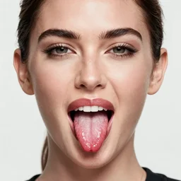 megan fox sticking her tongue out at camera. long tongue! hyperrealistic portrait, photo realistic, poster, artstation, volumetric lighting, digital art, very detailed face by magali villeneuve