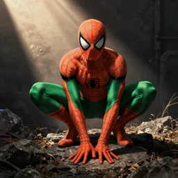 an orange and green spiderman by artgerm