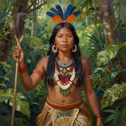 a beautiful painting of an indigenous woman celebrating in the jungle, digital painting, highly detailed