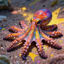 rainbow octopus. photorealism. pop art. bright colors