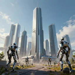 otaniemi, espoo, finland, futuristic, big and small, scifi, cyberpunk, mad max, highly detailed, skyscrapers, robots