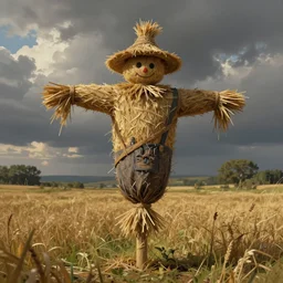an intricate concept illustration of a hay scarecrow in the field, by wlop, artstation, cgsociety, hyper realistic, photorealistic, digital painting