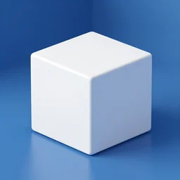 3 d render of a white cube in a blue room