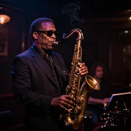 smurf playing jazz in a dark smokey jazz club