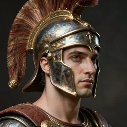 close - up portrait athenian warrior with helmet and armor, art by ex machina