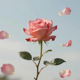 rose in the wind, petals scatter in different directions, illusions, artstation hq, in style of simon c page