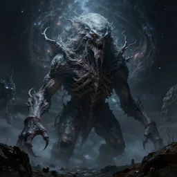 a lovecraftian cosmic horor, deep space, gigantic creature, highly detailed
