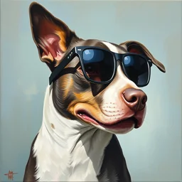 dog wearing sunglasses, oil painting