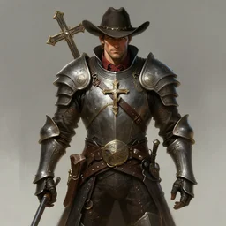 a highly detailed illustration of rugged cowboy gunslinger armored knight wearing cross, art by artgerm and greg rutowski, intricate, elegant, highly detailed, centered, digital painting, artstation, concept art, smooth, sharp focus, league of legends concept art, wlop.