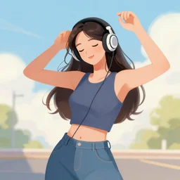 a illustration of a beautiful woman wearing headphones dancing by bayard wu
