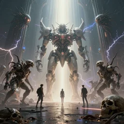 immaculate ambient occlusion render metaphysical scifi cosmic skullpunk creatures entering the ethereal plane mecha cathedral by beksinski, art by artgerm, wlop, loish, ilya kuvshinov, muted vaporwave ombre, leading lines, fractal lightning, lichtenberg figures, vanishing point, volumetric lighting, god rays