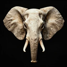 a stylized elephant skull, geometric patterns, front view, black background, unreal engine, concept art, album cover, dry w