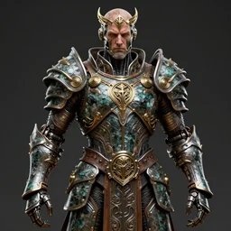 hyper realistic glorious ancient celtic god in a obsidian metal armor, futuristic design, designed by makoto kobayashi and luca zampriolo, portrait, cyberpunk style, wood and gold details, intricate, extremely detailed, ornate, deep of field, hard surface, exoskeleton, substance designer metal