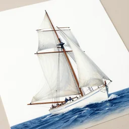 illustration, sailboat, dynamic composition, detailed, matte print, dynamic perspective, by james gilleard