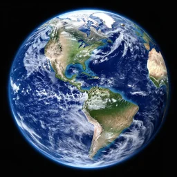 projection of satellite view of earth on a flat plane in space