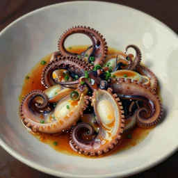 food painting of a dish of calamari by greg rutkowski in the style of egon schiele