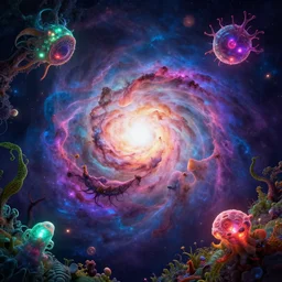 3D nebula abyssal  bioluminiscent plant animals hyperbeast by Brock Hofer digital art, ArtStation  GTA cover comics style  by James Gurney and beeple global illumination Volume lighting Pixar and Disney tone mapping harmony and joy color vibrant