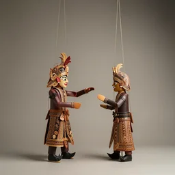 wayang leather marionettes, studio lighting, random wall or scenery background