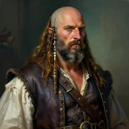 chonky ethan van sciver with a bald head and grey trimmed beard with a pointy nose as a sea captain, beautiful artwork by artgerm and rutkowski, breathtaking, beautifully lit, dramatic, full view