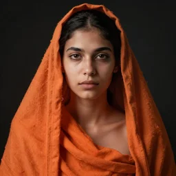 a photorealistic portrait of a woman draped in a orange cloth, 4 k dramatic lighting, digital art