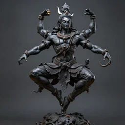 Shiva is dancing. Dark colors, high detail, hyperrealism, intricate details, masterpiece, art by Greg Broadmore, Esao Andrews, Beksinski, Giger