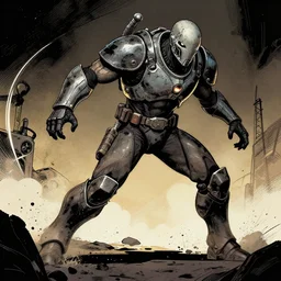 Isaac Clark from dead space wearing his iconic armor, stomping on something off the scene, comic art style