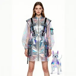 a fashion sketch portrait of a russian woman wearing a cargo weeding dress fashion trend cyberdog - holograms, reflective shiny materials, transparent plastics, the emphasis on utility ( belts, zippers, pockets ), and rave iconography art by norman rockwell artgerm, greg rutkowski, macoto takahashi h 7 0 0