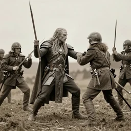 vintage photograph of sauron from lord of the rings fighting in ww 1