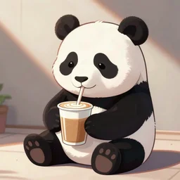 Panda drinking a latte, pop anime style