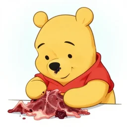 zombie Winnie the Pooh eating a pile of flesh