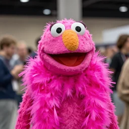 hot pink feather boa muppet at furry convention