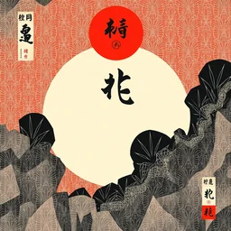 album cover art for kanji chorus with tessellation background red white black by akihiko yoshida