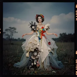 kodak portra 4 0 0, wetplate, photo of a surreal artsy dream scene,, girl, weird fashion, extravagant dress, photographed by paolo roversi style