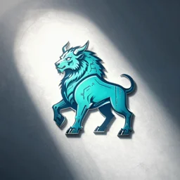 stylized cyberpunk minotaur logo, cyan