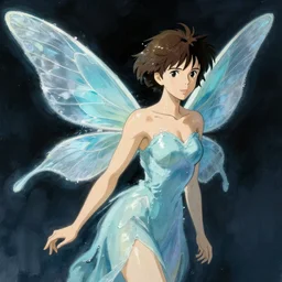 a water fairy with water wings, elegant, highly detailed, digital painting, artstation, concept art, sharp focus, illustration, strong brush stroke, anime, sharp focus, ghibli studio, art by ilya kuvshinov, rossdraws