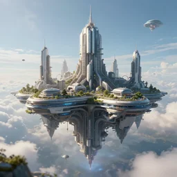 futuristic floating city in the sky ,highly detailed, 4k, HDR, award-winning, artstation, octane render