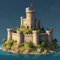motte and bailey, 4K illustration of medieval fortification on an island, trending on artstation
