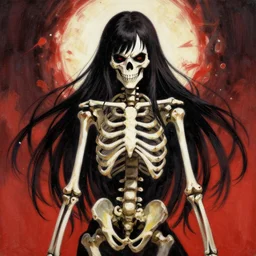 A painting of an evil skeleton in the style of Ayami Kojima.
