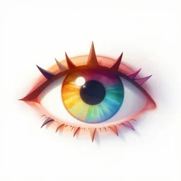 realistic render of a rainbow eye made out of shapes with a white background