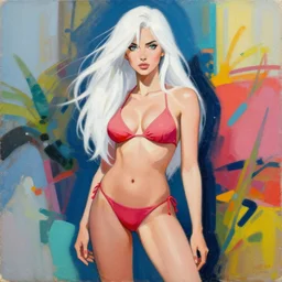 greg manchess portrait painting of a 2 yorha type a no. 2 in a bikini, white long hair, organic painting, sunny day, matte painting, bold shapes, hard edges, street art, trending on artstation, by huang guangjian and gil elvgren and sachin teng