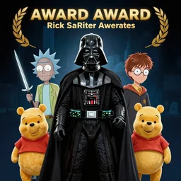 a poster of a film featuring darth vader, rick sanchez, harry potter, and winnie the pooh, poster, award winning, high quality, super detailed, smooth, unsaturated, 8 k, in the style of interstellar ( 2 0 1 4 )