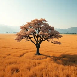 mandarin tree in a field, in 4 d dimension, background mirror by mc escher - n 4